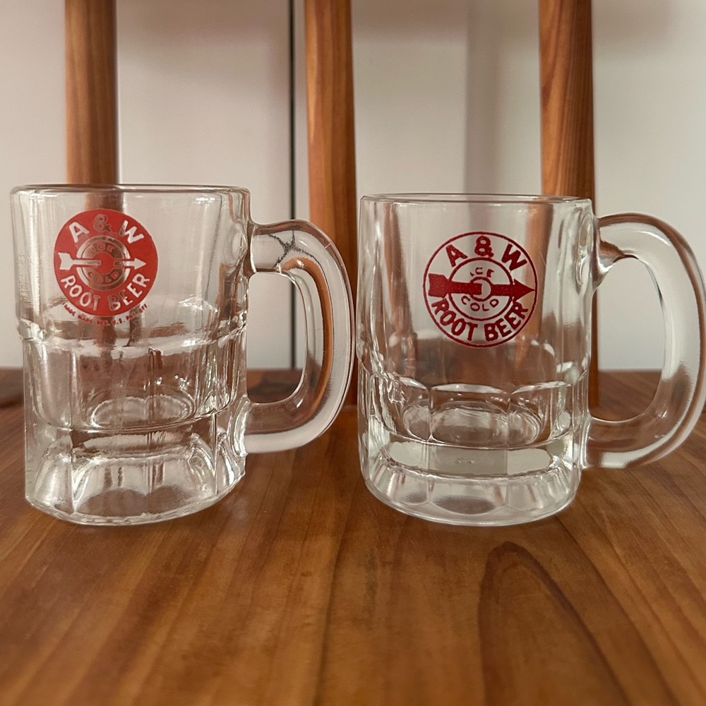 Set of 2 Vintage Root Beer Small Glass Mug Cup Retro